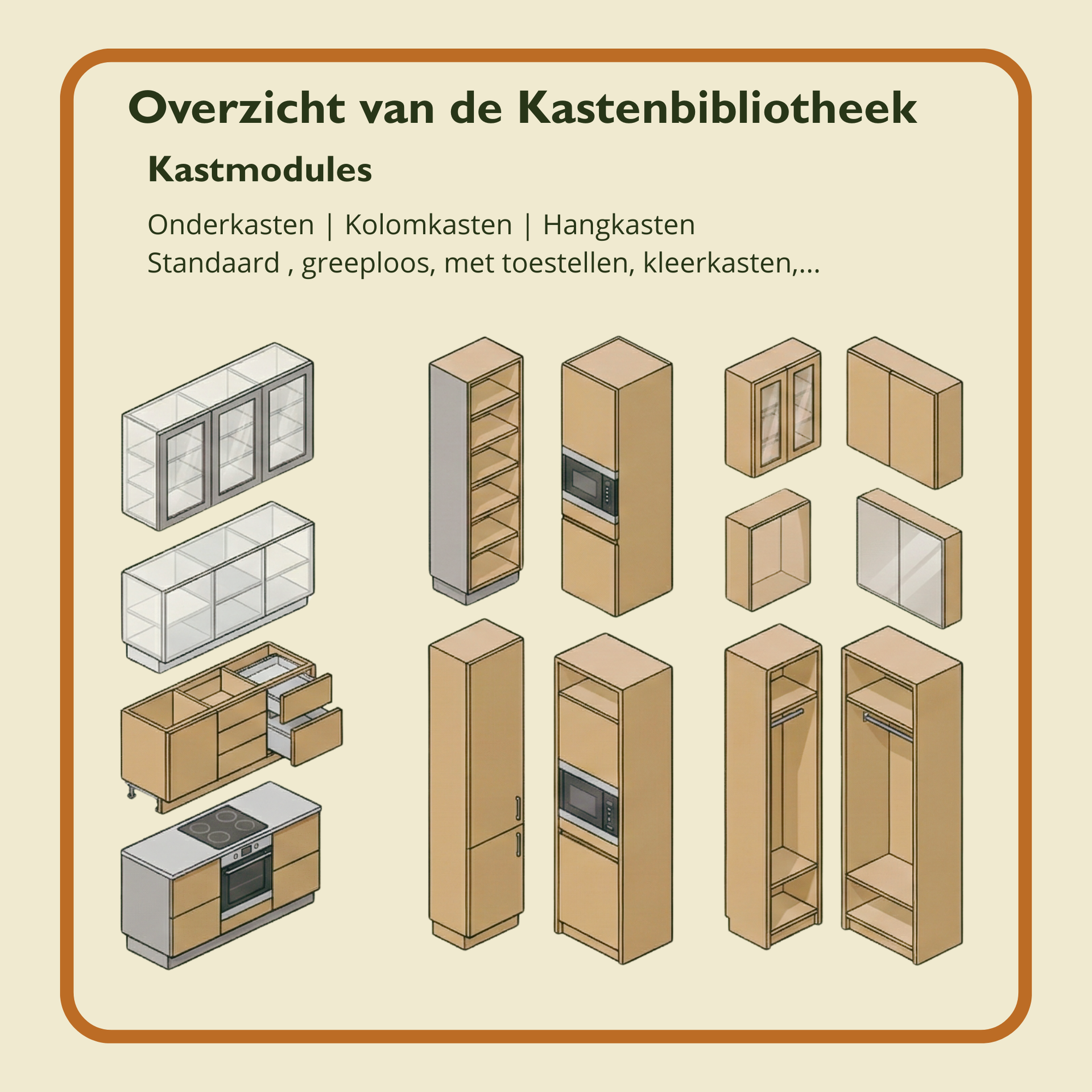 Korpus bibliotheek met 500 kastopbouw elementen